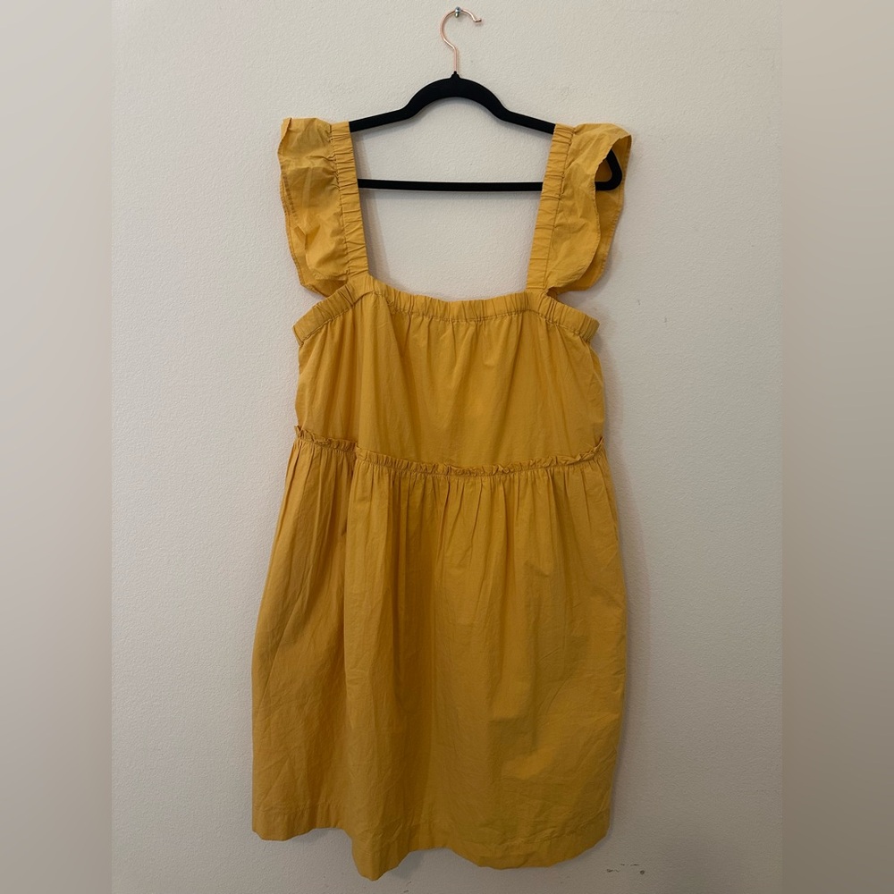 Madewell Golden Yellow Flutter-Sleeve Square-Neck Mini Dress Sz XL Summer Cotton